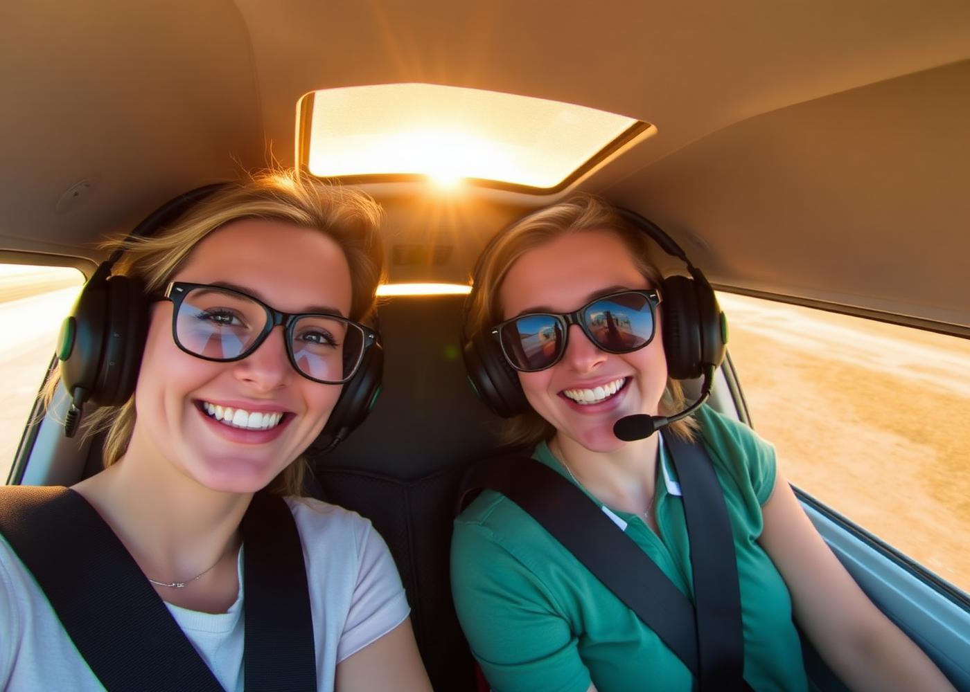 Happy passengers in cockpit